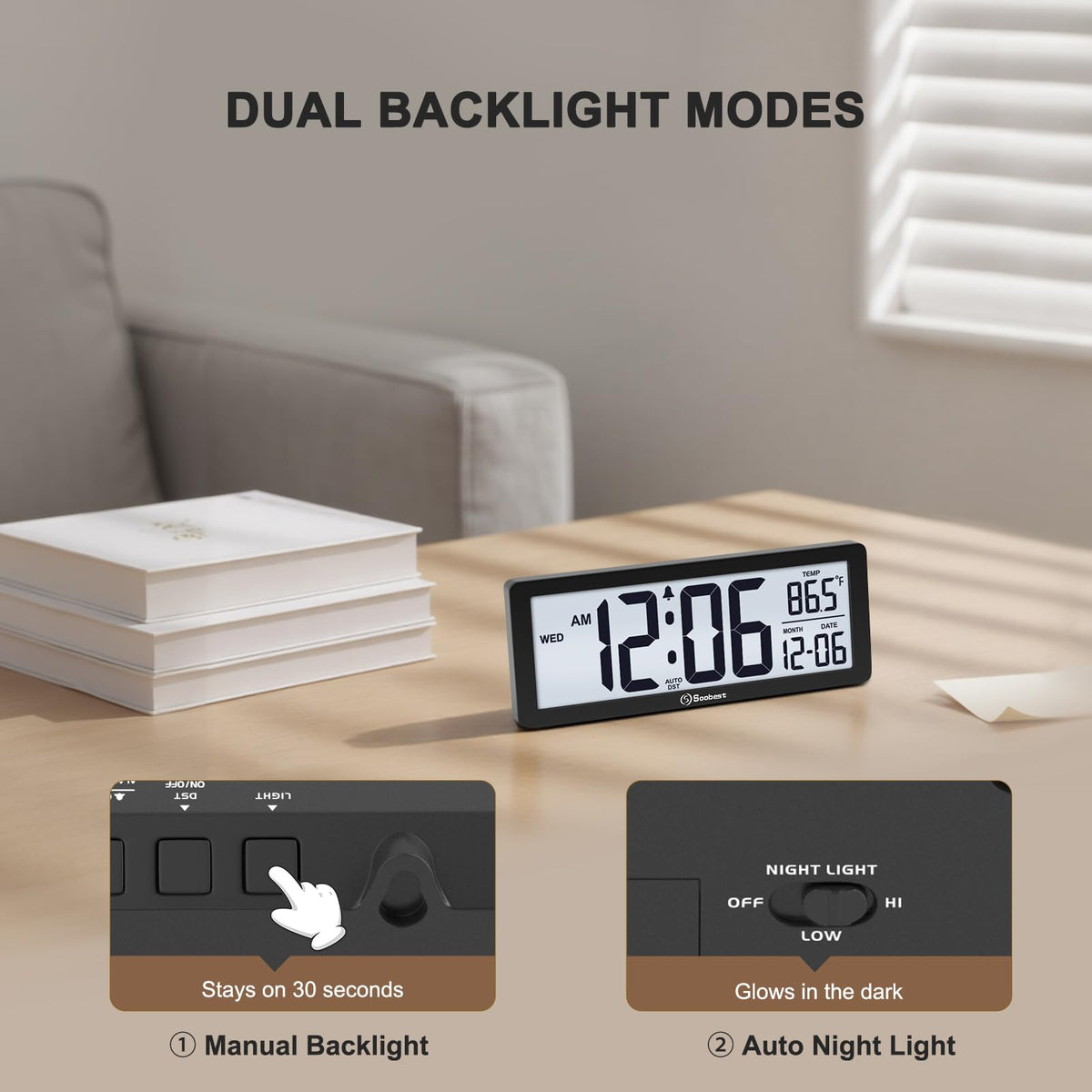 Soobest display showing temperature and date for daily planning and outfit checks.