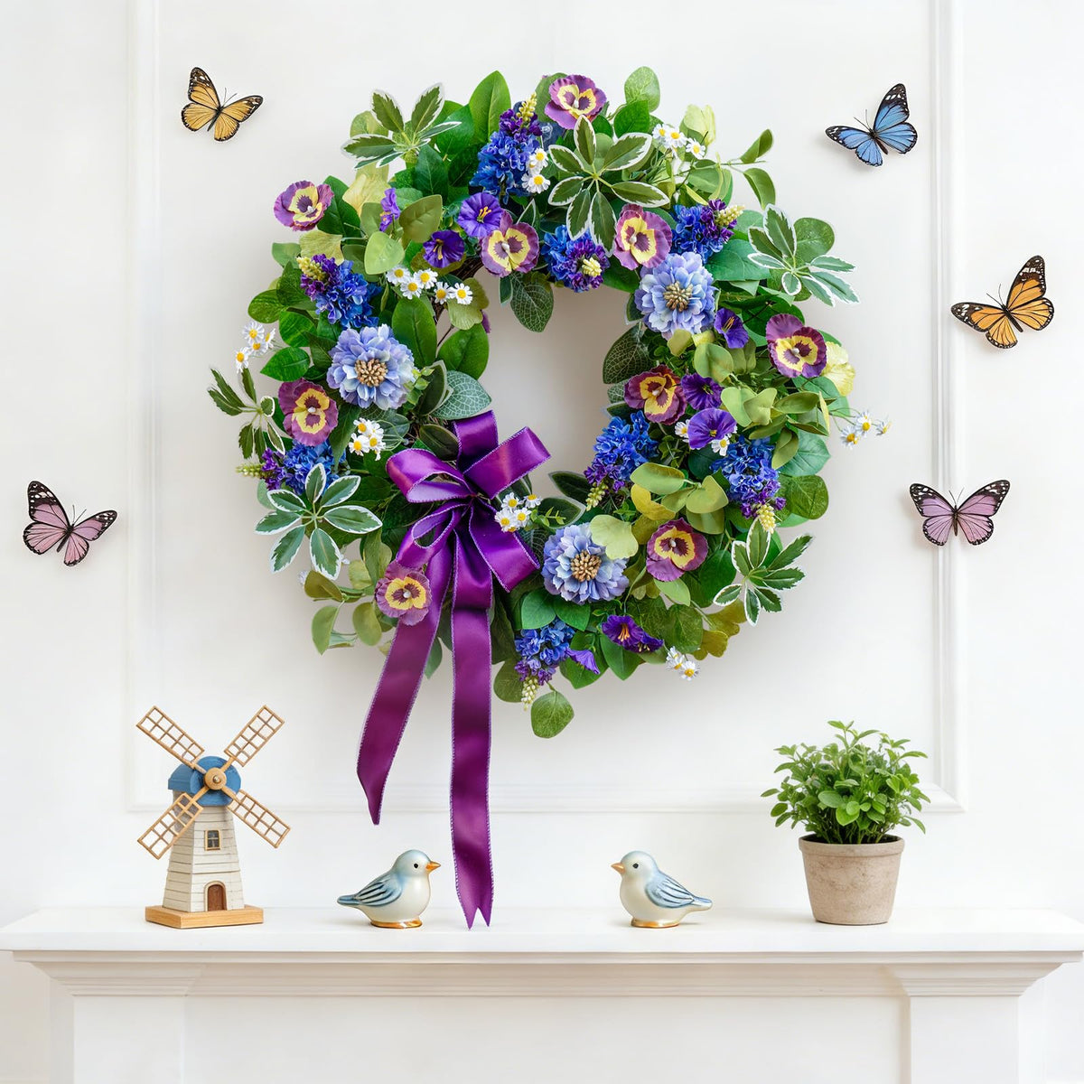 Soomeir 24in spring-summer wreath fits standard doors.