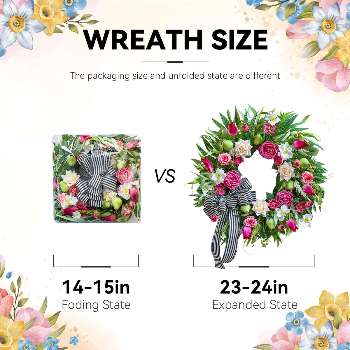 Soomeir lifelike artificial flowers wreath with roses and tulips.