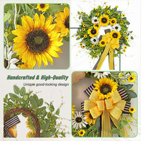 Soomeir artificial sunflowers wreath showcases silk blossoms atop a sturdy grapevine base.