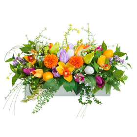 Soomeir artificial tulip-dahlia centerpiece with lemons brightens dining tables