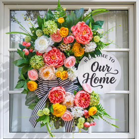 Soomeir front-door wreath designed for outdoor use with weather-ready florals
