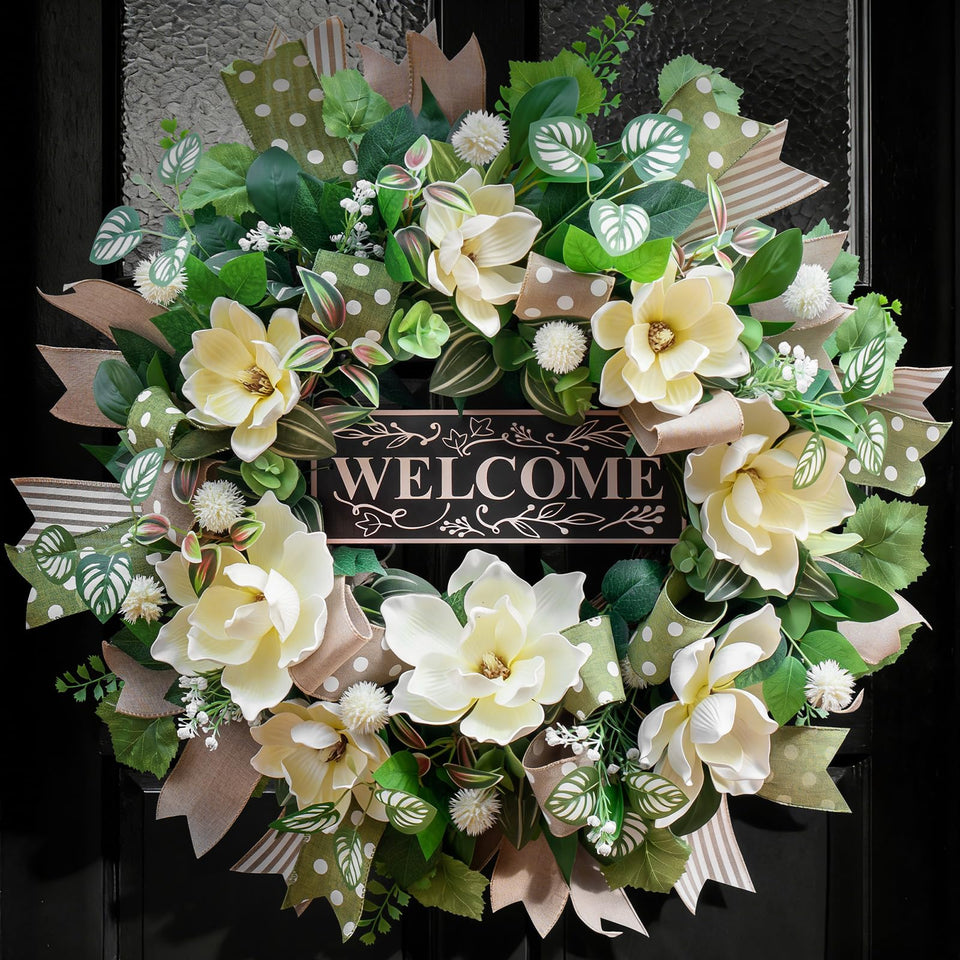 Soomeir Magnolia Front Door Wreath with lifelike blooms for inviting entry