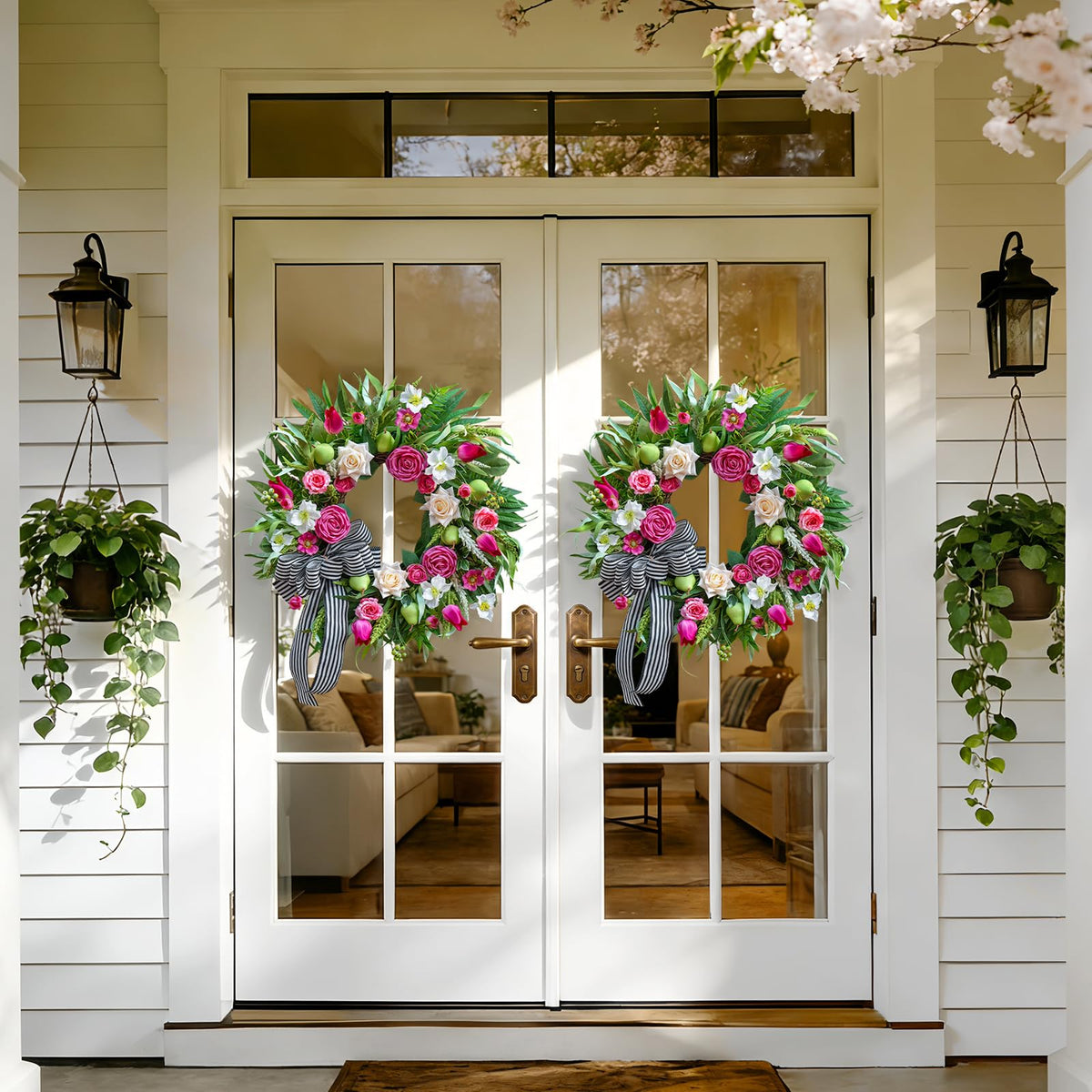 Soomeir outdoor-friendly wreath with decorative fruits for porch display.