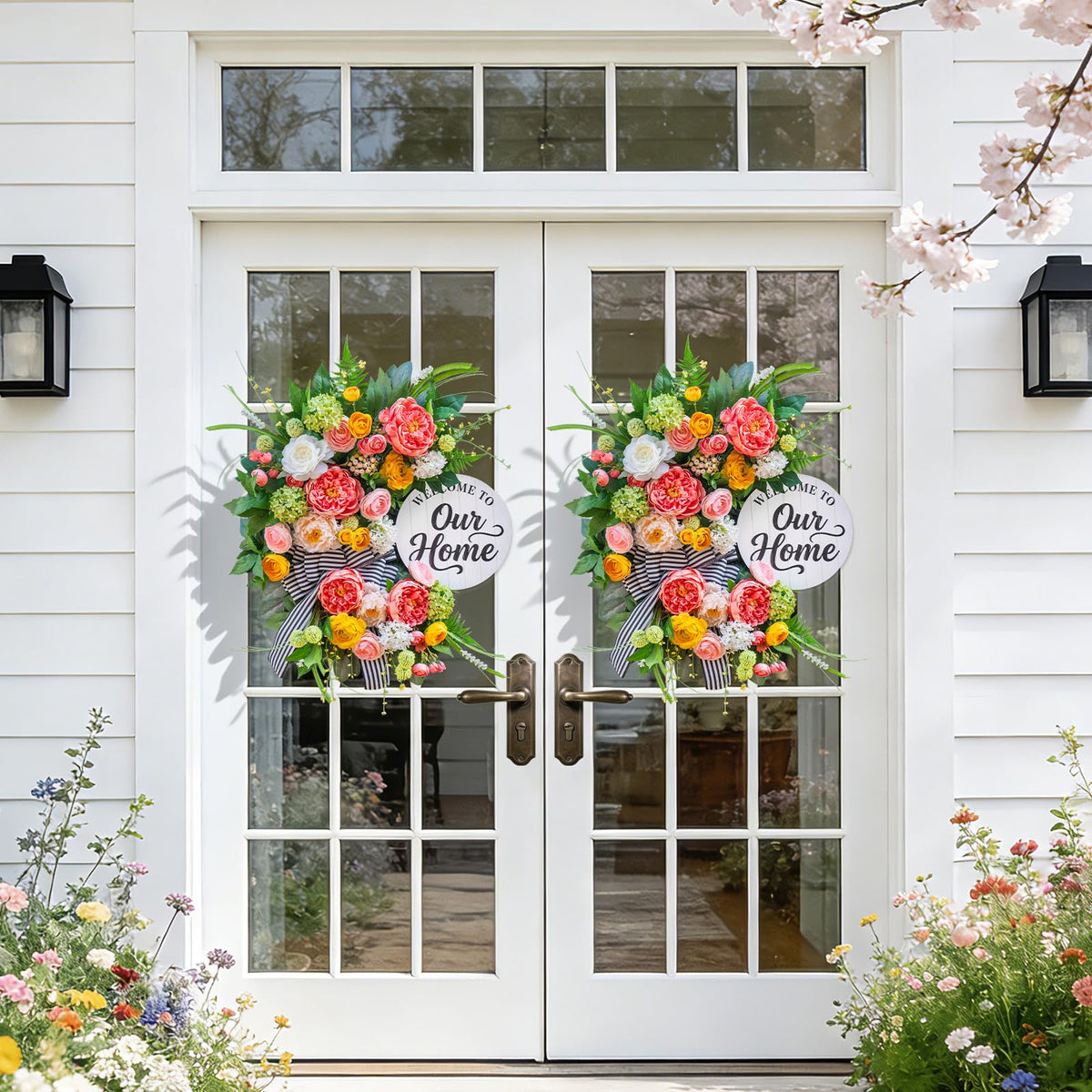 Soomeir spring-summer door wreath 24-inch versatile decoration for seasons