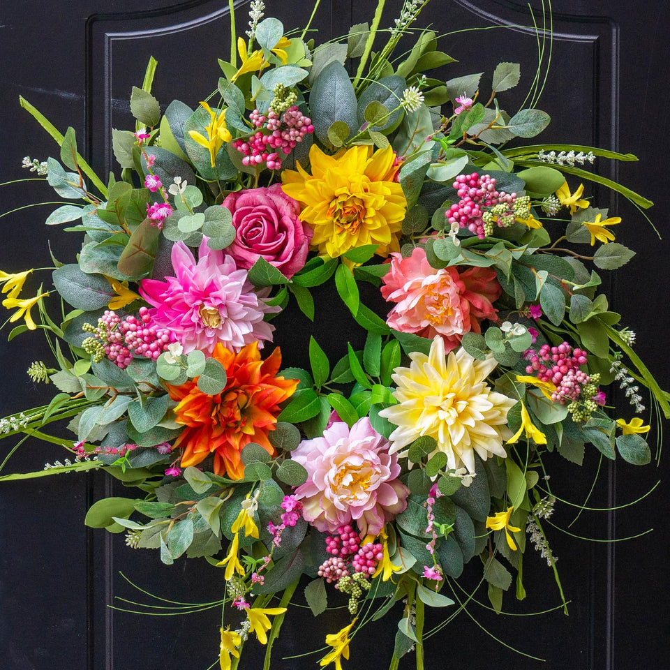 Soomeir 24-inch spring wreath on front door enhances curb appeal