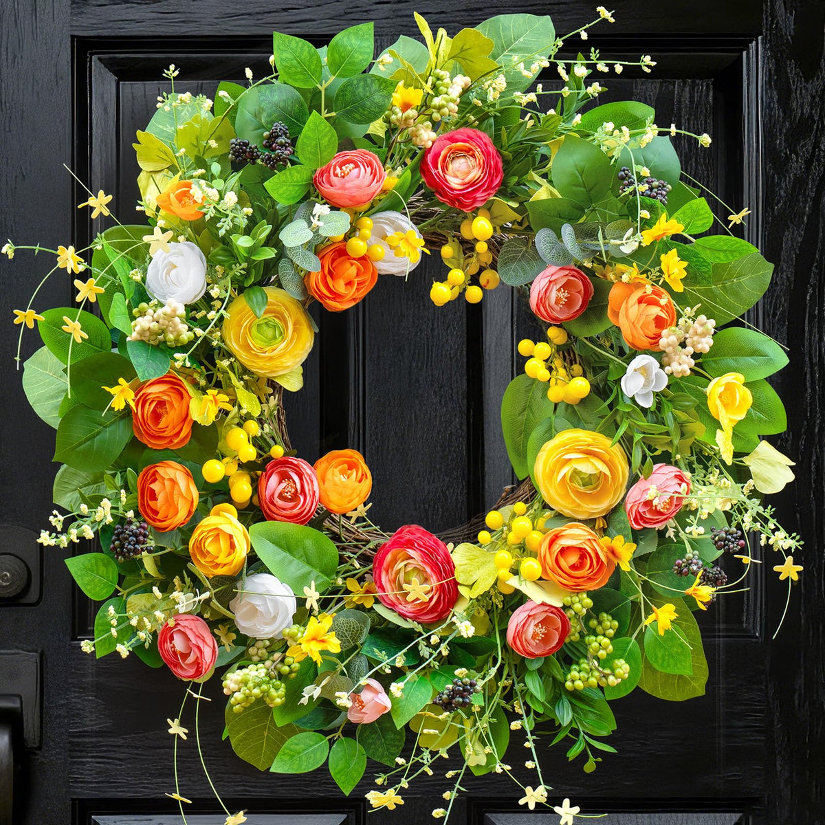 Soomeir 24-inch wreath with lotus and berries for vibrant front door decor