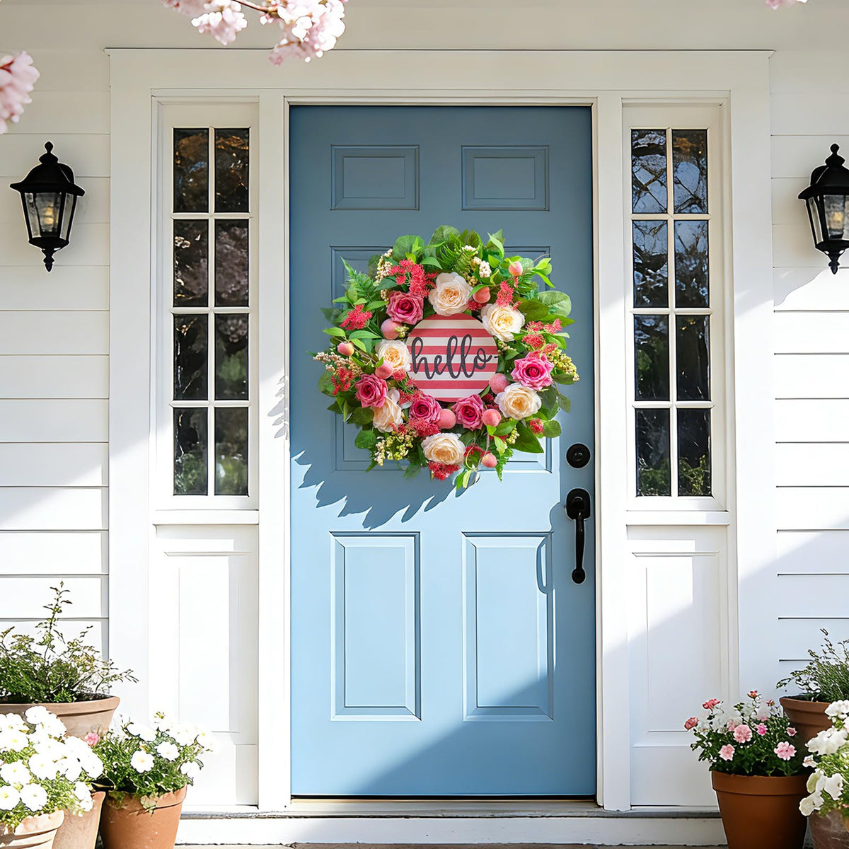 Soomeir outdoor-weatherproof wreath suits doors, patios, and porches.