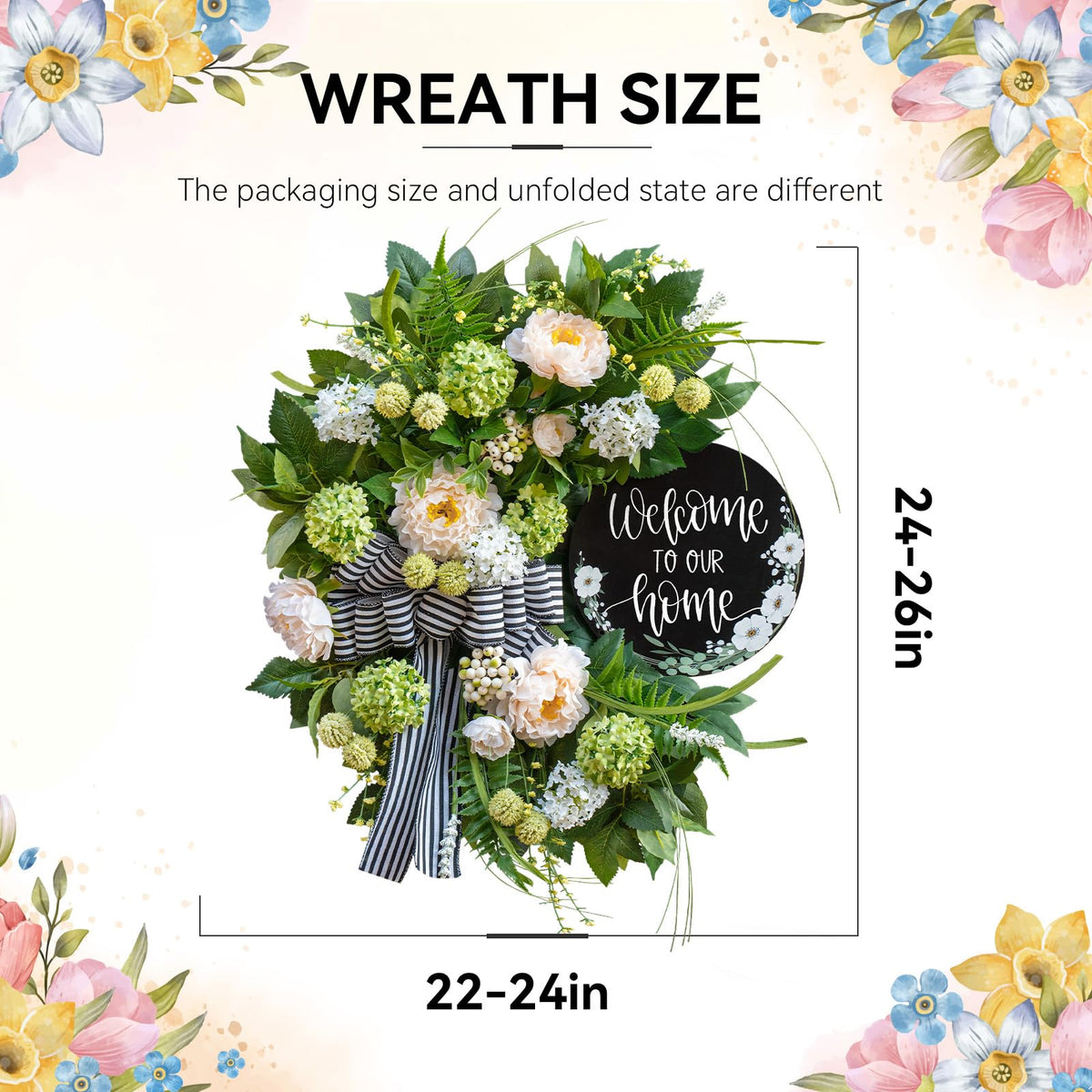 Soomeir striped bow and welcome sign provide a charming focal point.
