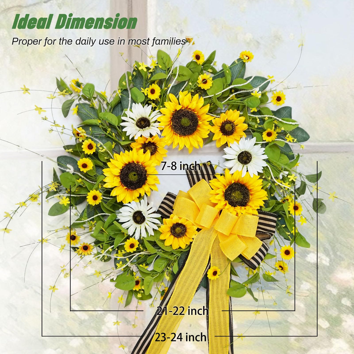 Soomeir sunflower wreath with burlap bow adds rustic charm for outdoor or indoor spaces.