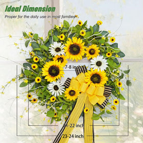 Soomeir sunflower wreath with burlap bow adds rustic charm for outdoor or indoor spaces.