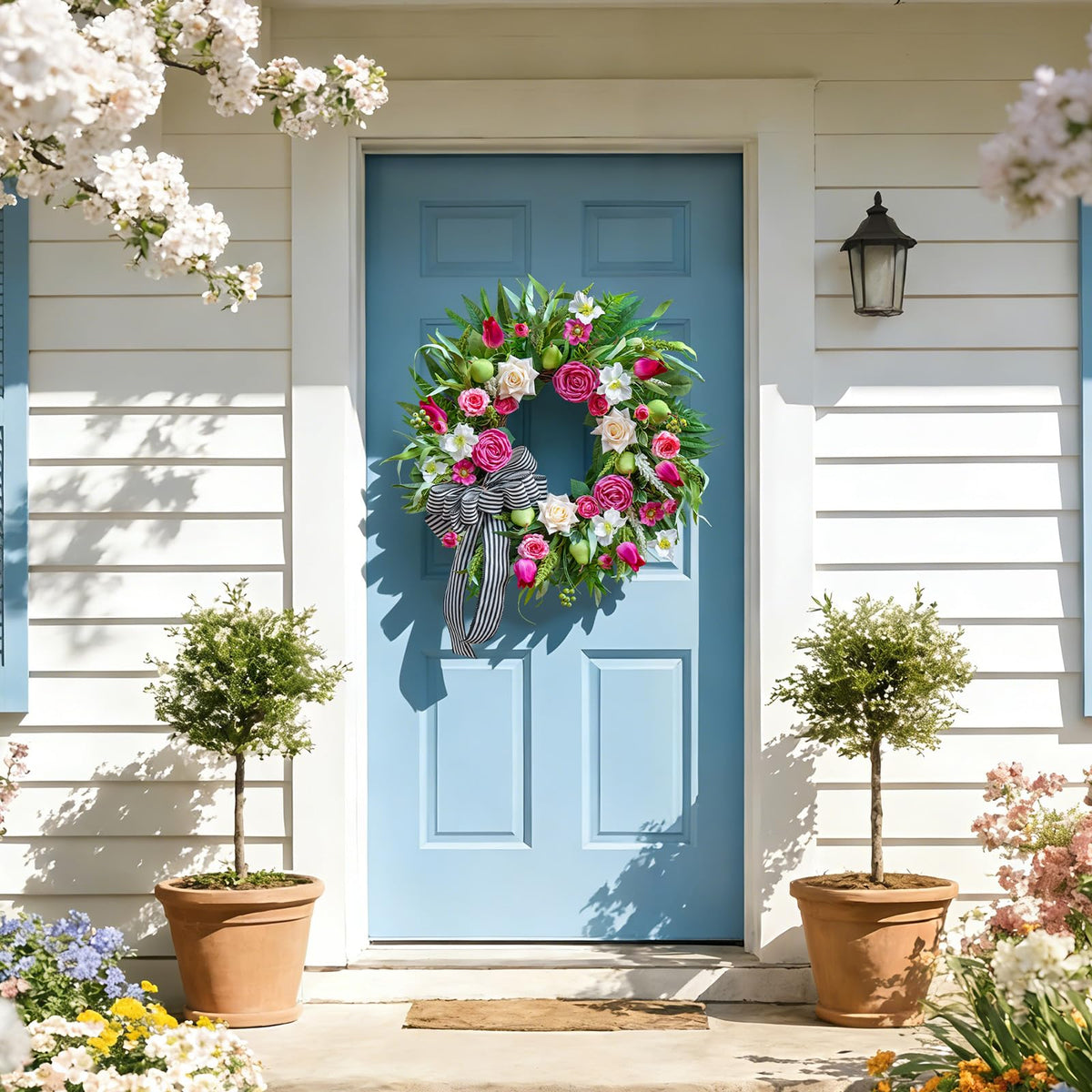 Soomeir weather-resistant wreath suited for covered outdoor spaces.