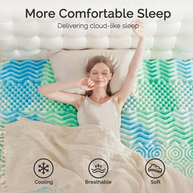 Soosleepy egg crate foam design boosts comfort with added airflow and pressure relief.