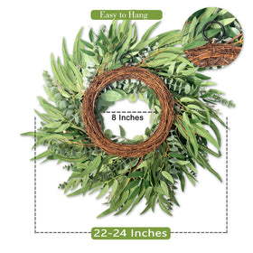 Soosubel artificial eucalyptus wreath showcases realistic greenery for versatile decor.