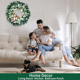 Soosubel faux foliage wreath ideal for indoor or covered outdoor spaces.