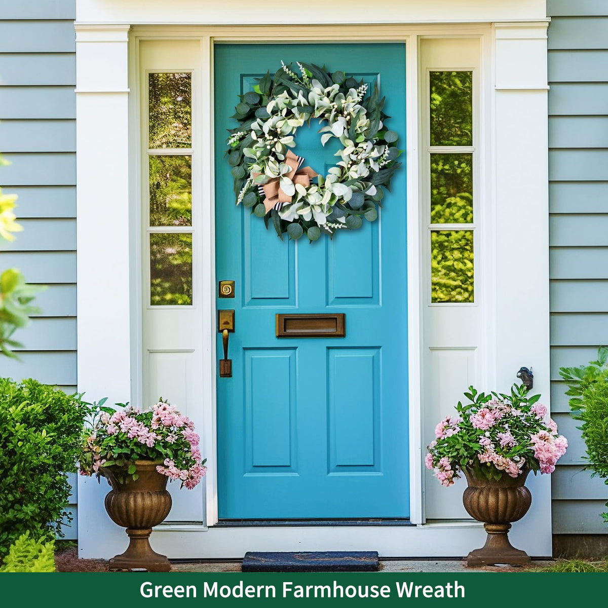 Soosubel lambs ear wreath centerpiece with eucalyptus adds texture.