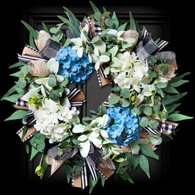 Soosubel Hydrangea Wreath front door 22-inch decorative display boosts curb appeal