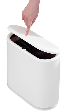 Sooyee rectangular trash can in cream white with lid, ideal for tight spaces.