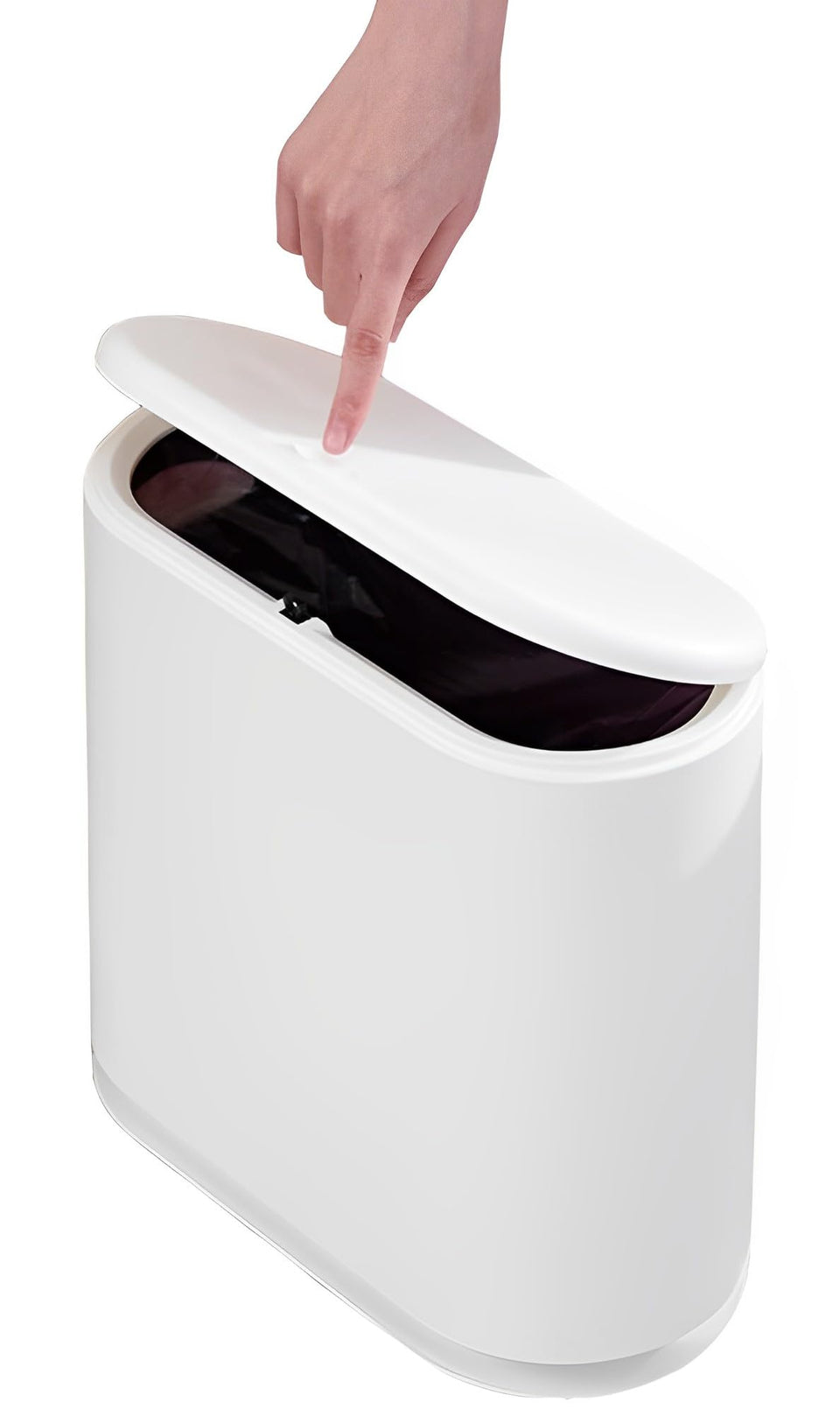 Sooyee rectangular trash can in cream white with lid, ideal for tight spaces.