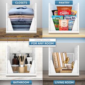 Sorbus bathroom shelf organizer bins keeping towels and toiletries tidy.