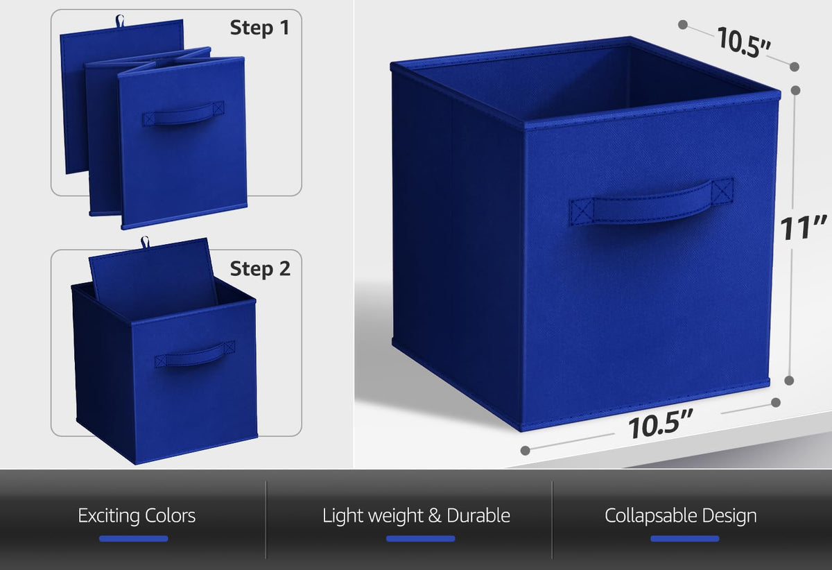 Sorbus collapsible cubes showing quick assembly on a shelf.