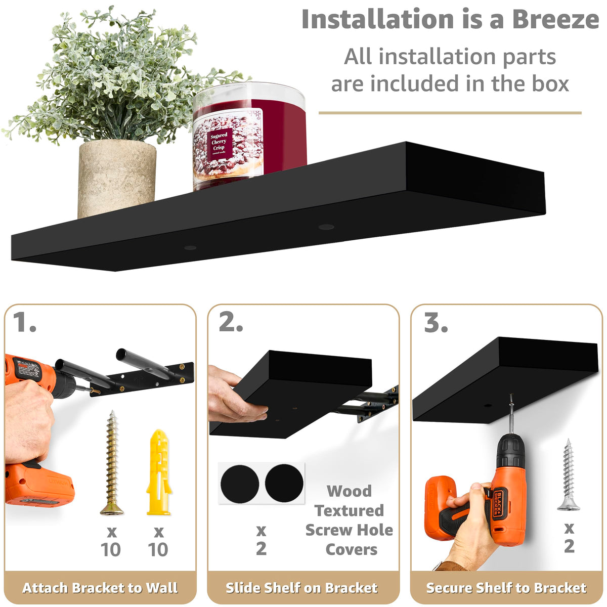 Sorbus 24in matte-black finish shelf complements modern living spaces with clean lines.