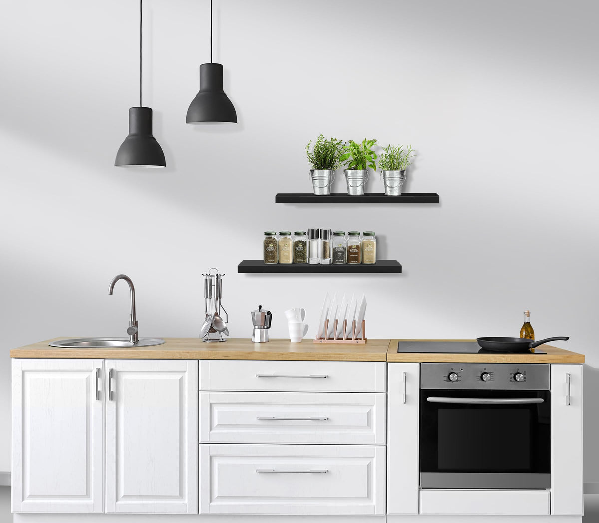 Sorbus wall brackets hidden for secure mounting and uncluttered floating look.