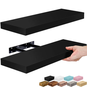 Sorbus floating shelf front view in black for stylish space-saving decor