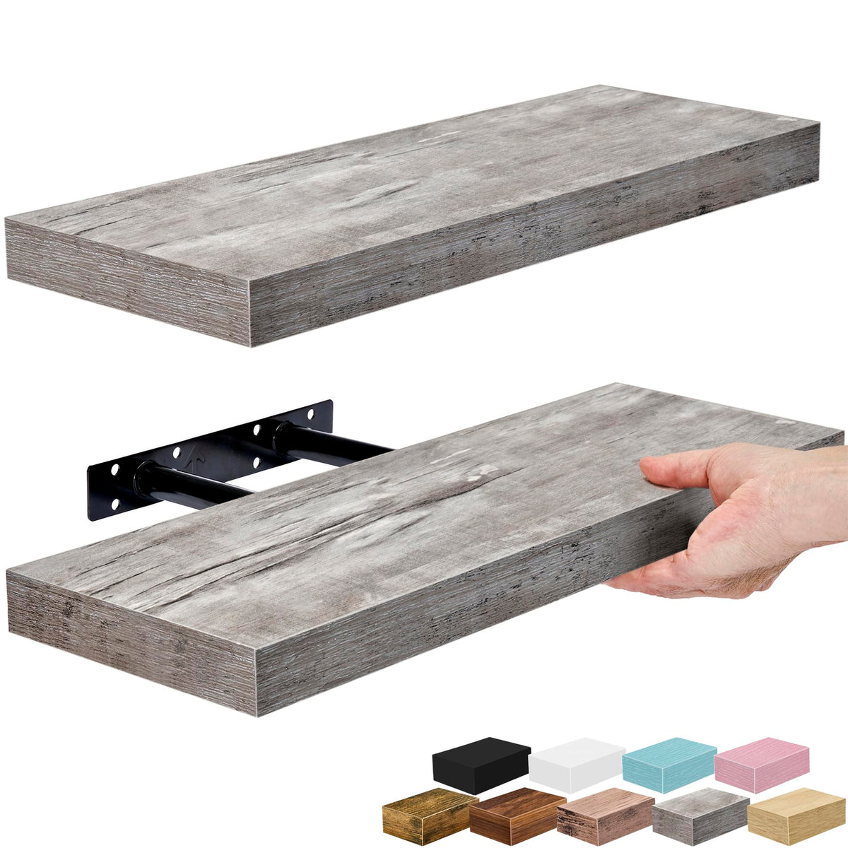 Sorbus gray 16-inch wall shelf on wall showcasing organized decor