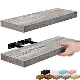 Sorbus gray 16-inch wall shelf on wall showcasing organized decor