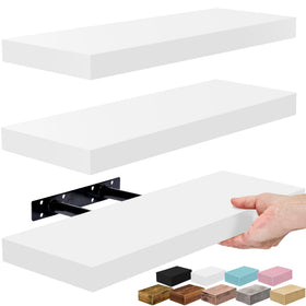 Sorbus 16-inch white floating shelf overview showing space-saving design for multiple rooms
