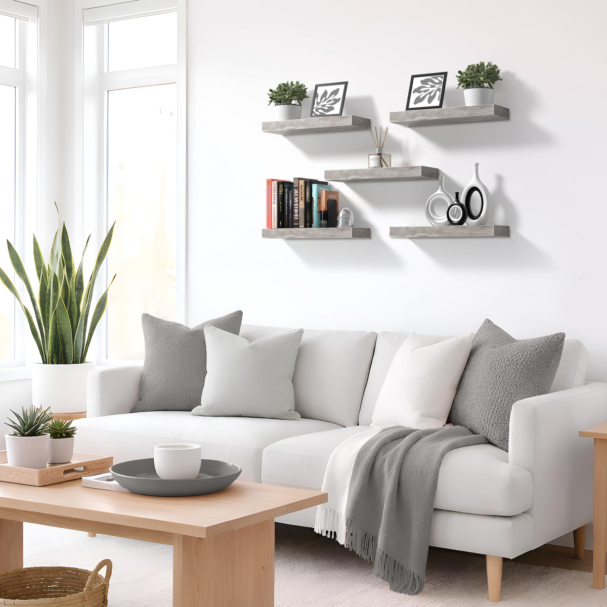 Sorbus living room wall shelf showcases art and keeps clutter off surfaces