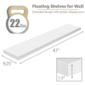 Sorbus 48in white floating shelves with concealed brackets for a clean look.