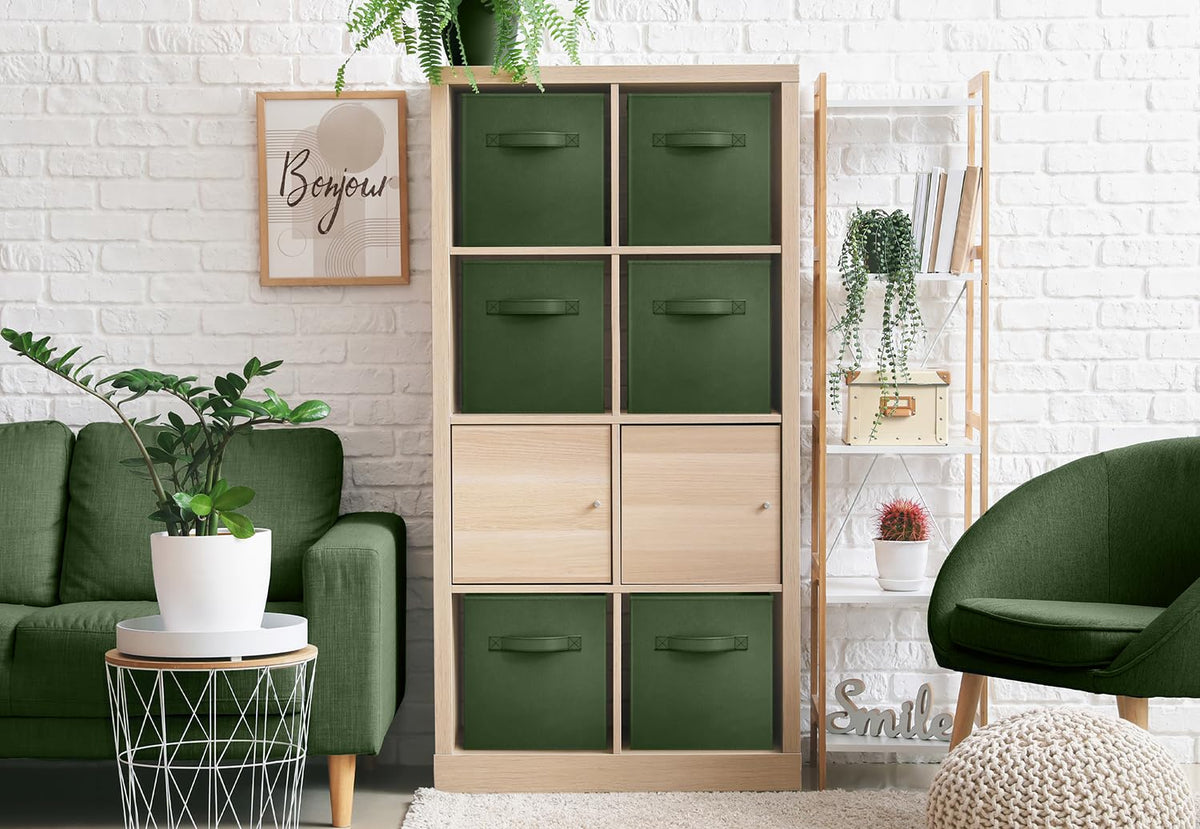 Sorbus foldable cube bins folded-flat to show space-saving design