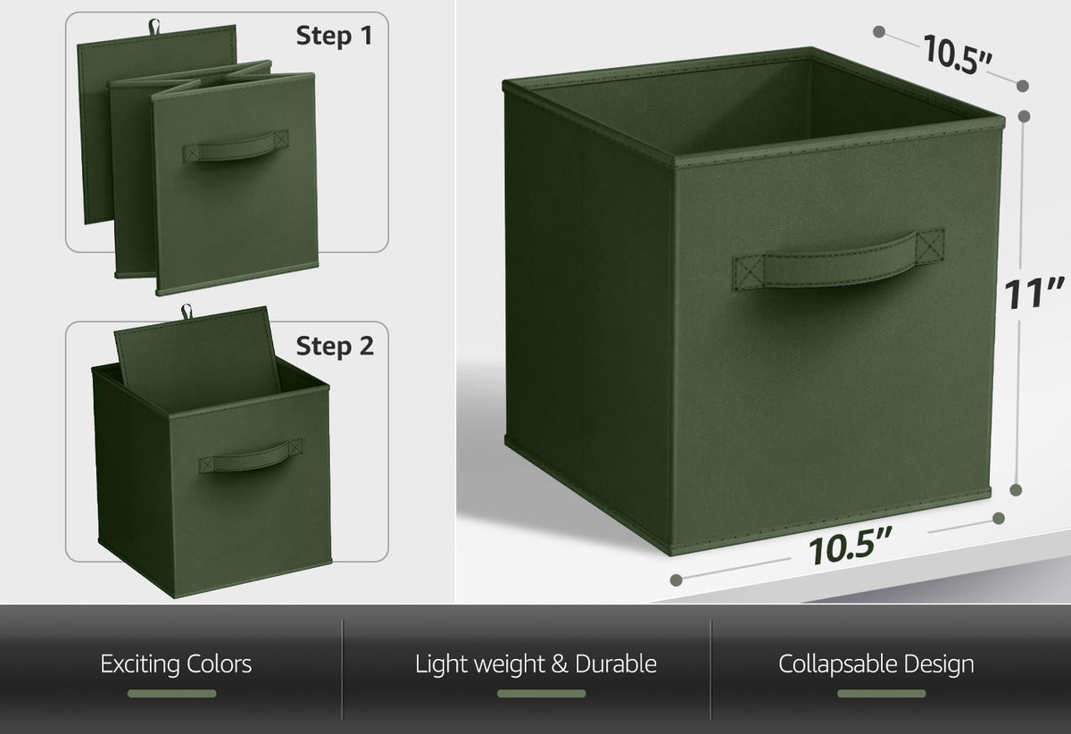 Sorbus cube bins with two sturdy handles in use on a bookshelf for easy access