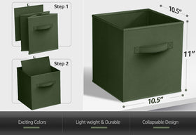 Sorbus cube bins with two sturdy handles in use on a bookshelf for easy access