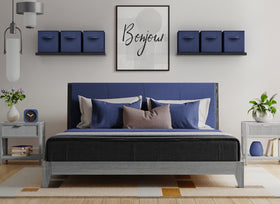 Sorbus navy blue fabric cubes stacked neatly for closet storage.
