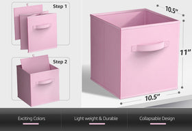 Sorbus foldable storage cubes arranged on a closet shelf for clothes