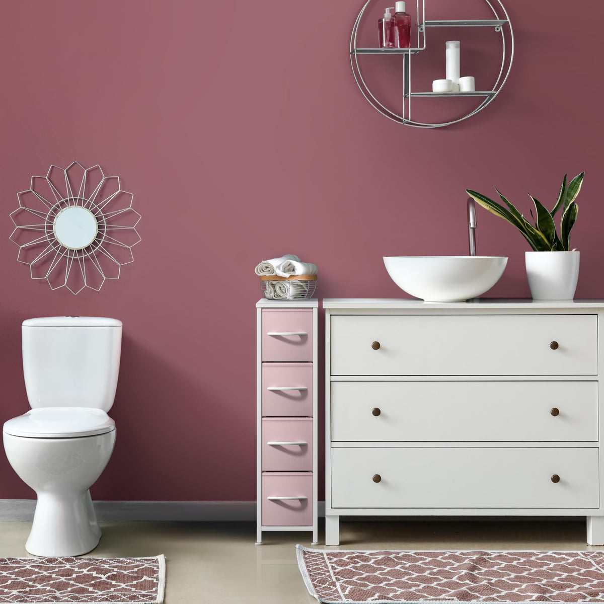 Sorbus Kids Narrow Dresser dimensions chart highlighting size and storage