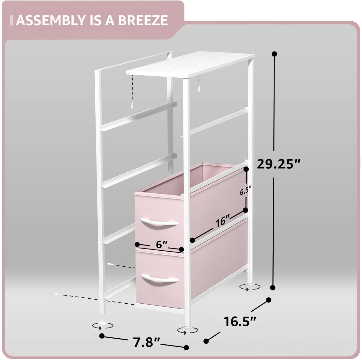 Sorbus Kids Narrow Dresser sturdy steel frame closeup for stability