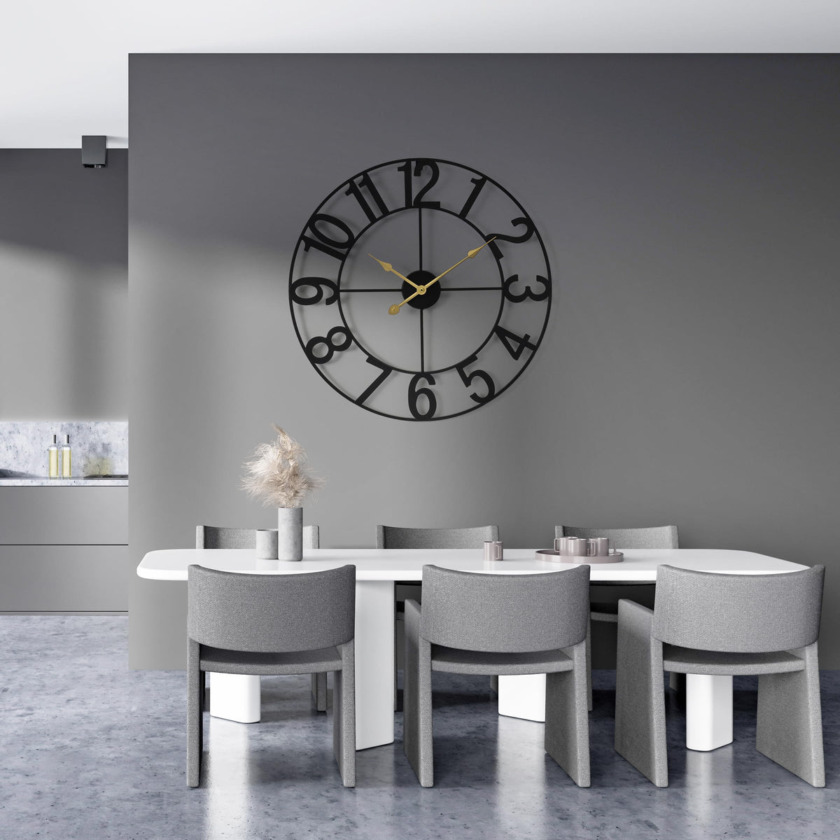 Sorbus 24in kitchen wall clock on a bright wall adds industrial charm.
