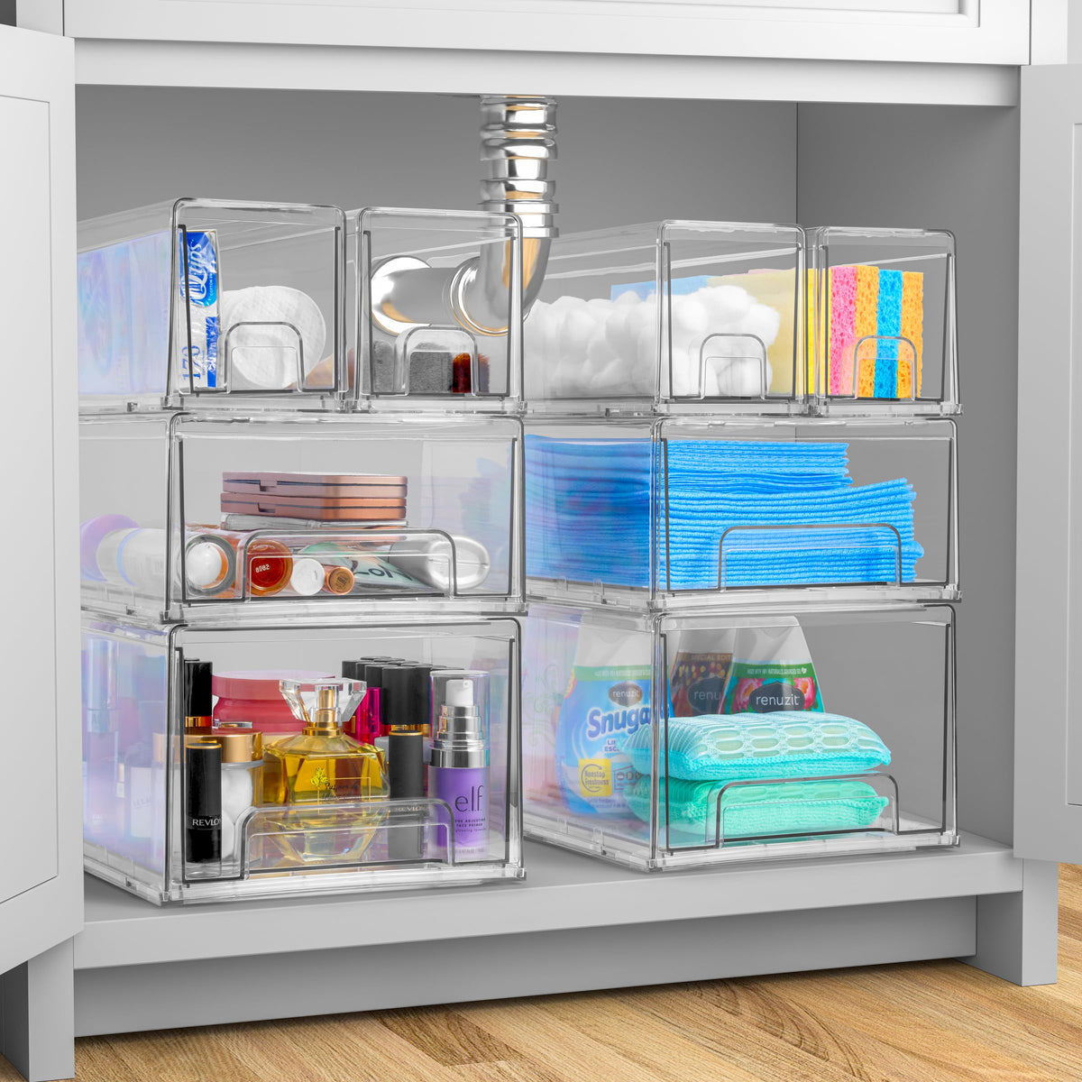 Sorbus stackable drawers on shelf showing compact organization