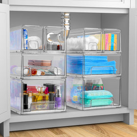 Sorbus stackable drawers on shelf showing compact organization