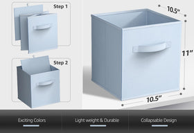 Sorbus pastel blue storage cubes in closet demonstrate compact organization
