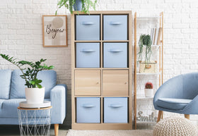 Sorbus pastel blue storage cubes in nursery keep essentials within reach