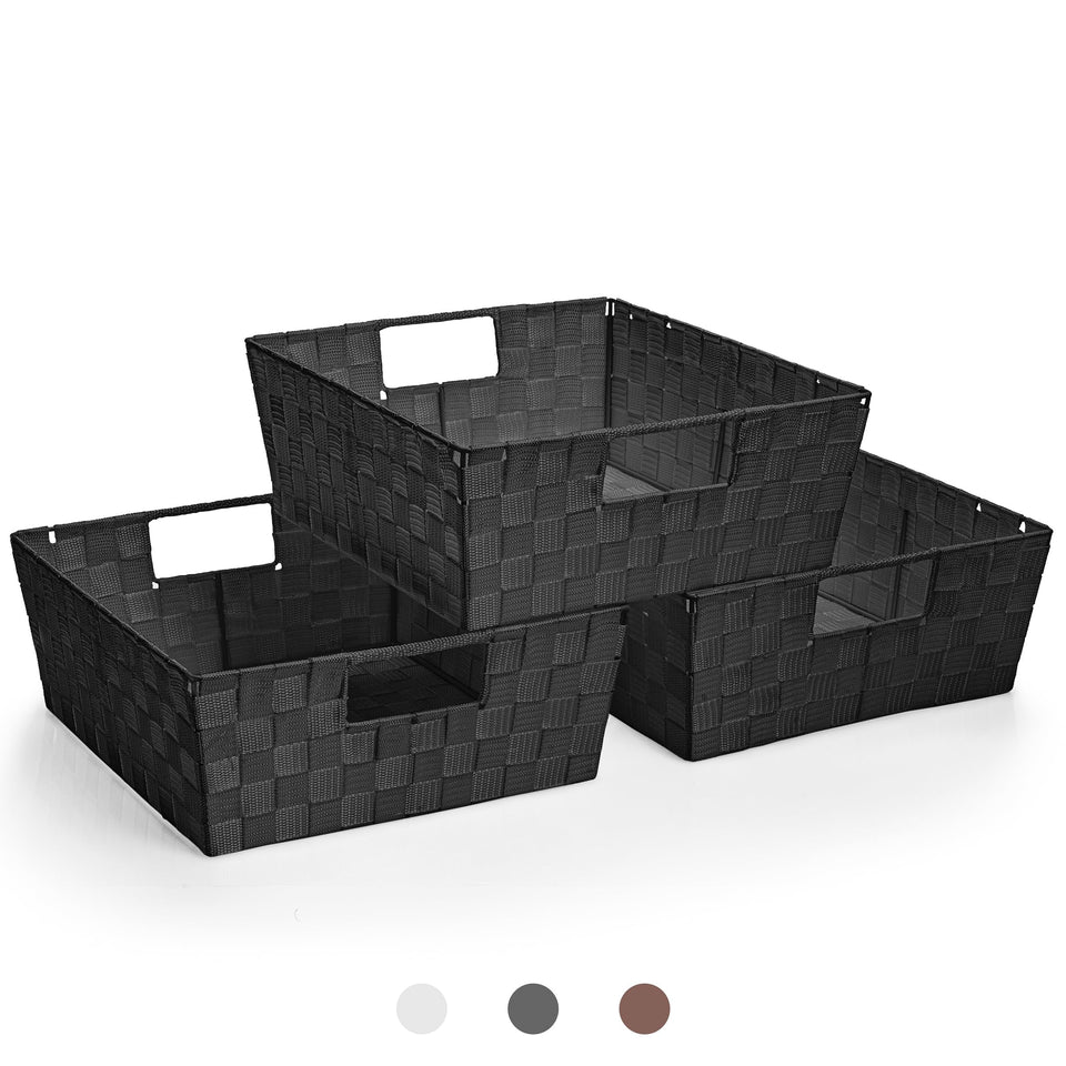 Sorbus set of 3 large woven storage baskets with hand-woven mesh for linen closet organization.