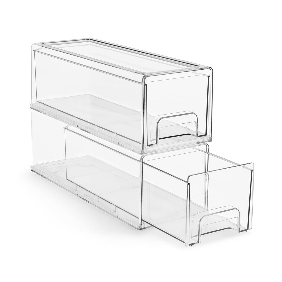 Sorbus small wide clear stackable drawers front-view with easy-access bins for closet organization