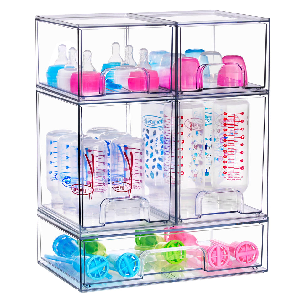 Sorbus Stackable Drawers small bin keeps baby bottles organized and accessible