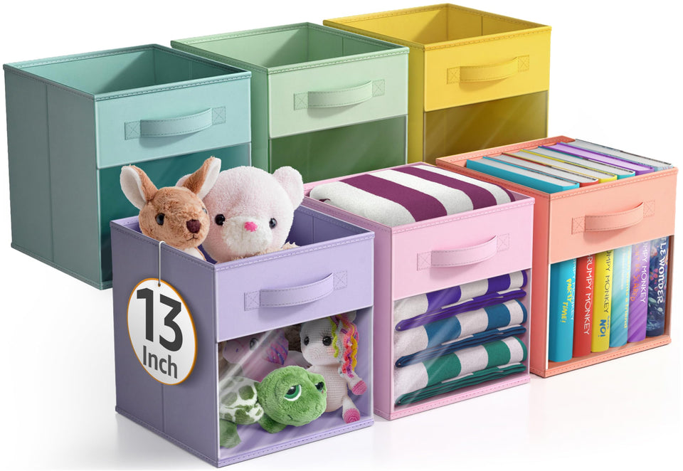 Sorbus storage bin with clear window for quick item identification on shelves.