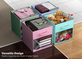 Sorbus fabric storage bin on shelf lets you see contents instantly.